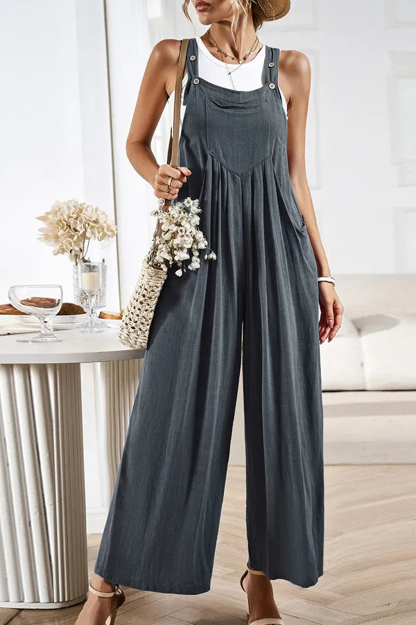 Casual Button Detailed Wide Leg Jumpsuit