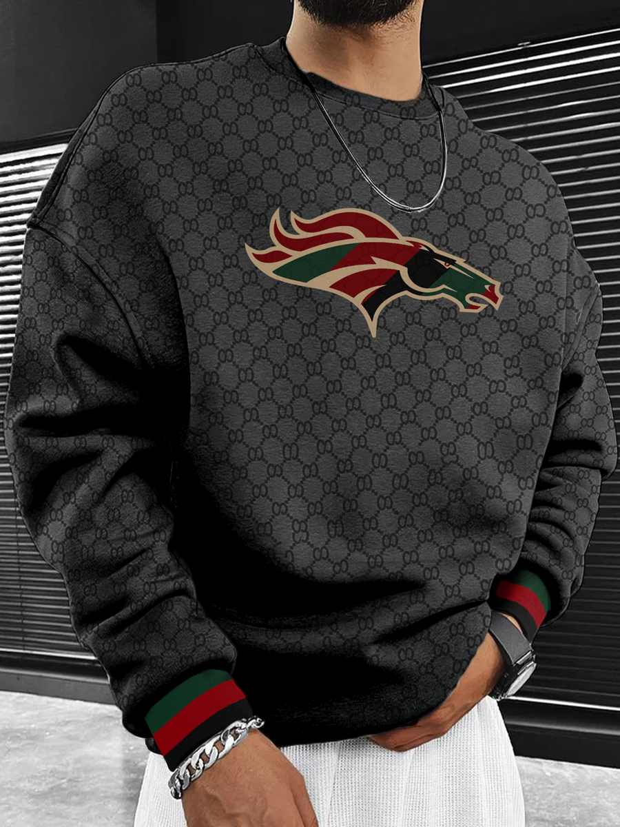 Denver Broncos Sudadera negra para hombre con cuello redondo