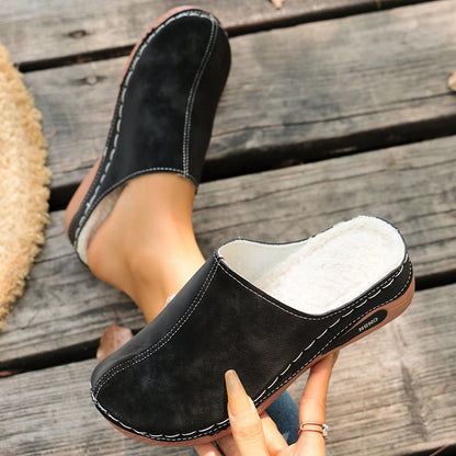 Women’s Winter Comfort Mules – Warm Plush-Lined Shoes with a Supportive Non-Slip Sole