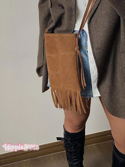 Bolso pequeño bandolera de mujer estilo étnico con borlas
