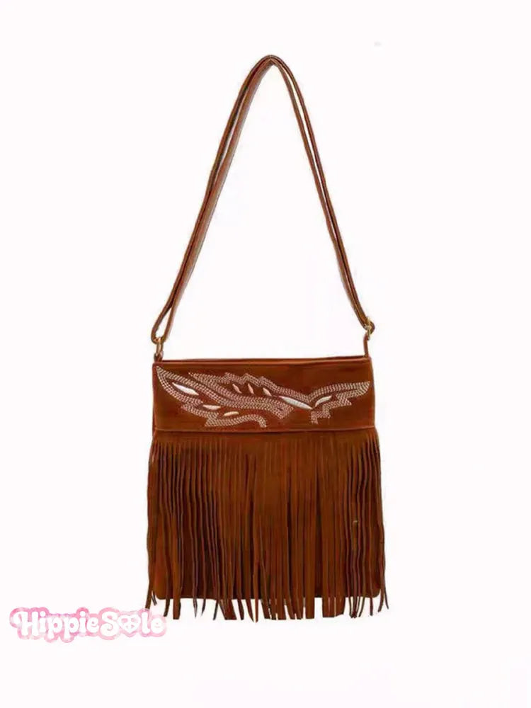 Ethnic Style Suede Crossbody Tassel Bag