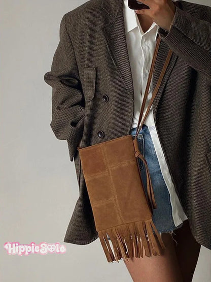 Bolso pequeño bandolera de mujer estilo étnico con borlas