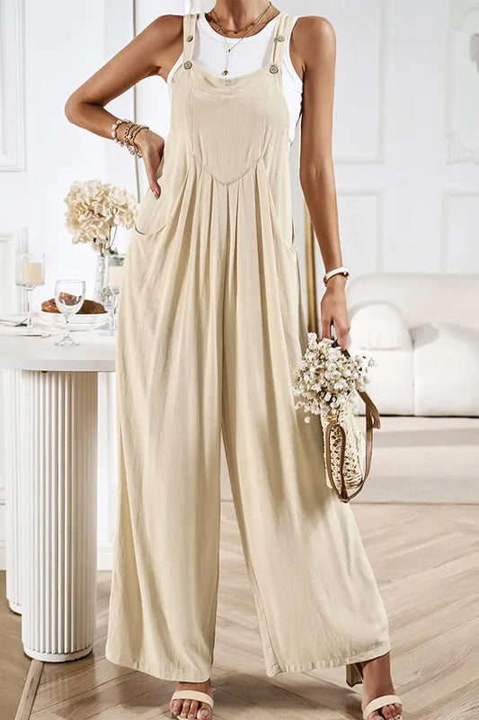 Casual Button Detailed Wide Leg Jumpsuit