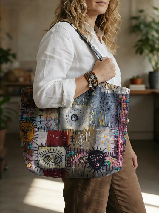 Ethnicity Texture Patchwork Abstract Vintage Art Print Linen Tote Bag