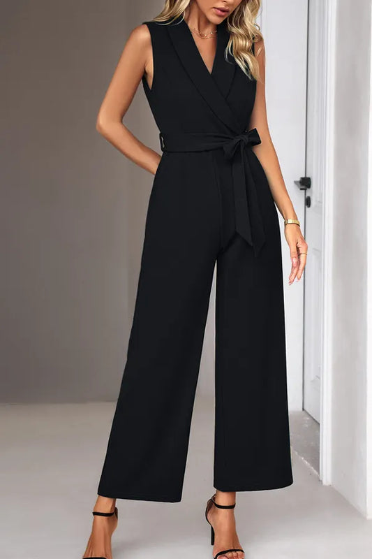 Elegant V-Neck Belted Jumpsuit