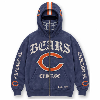 Bears Football Fan Full-Zip Mask Hoodie