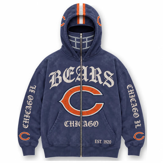 Bears Football Fan Full-Zip Mask Hoodie