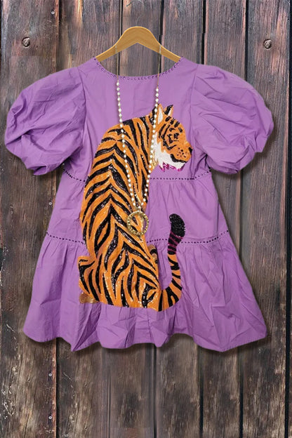 Tiger Print Puff Sleeve Mini Dress