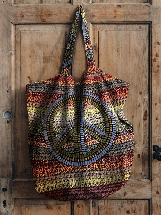 Colorful Striped Hippie Pattern Art Printed Linen Tote Bag