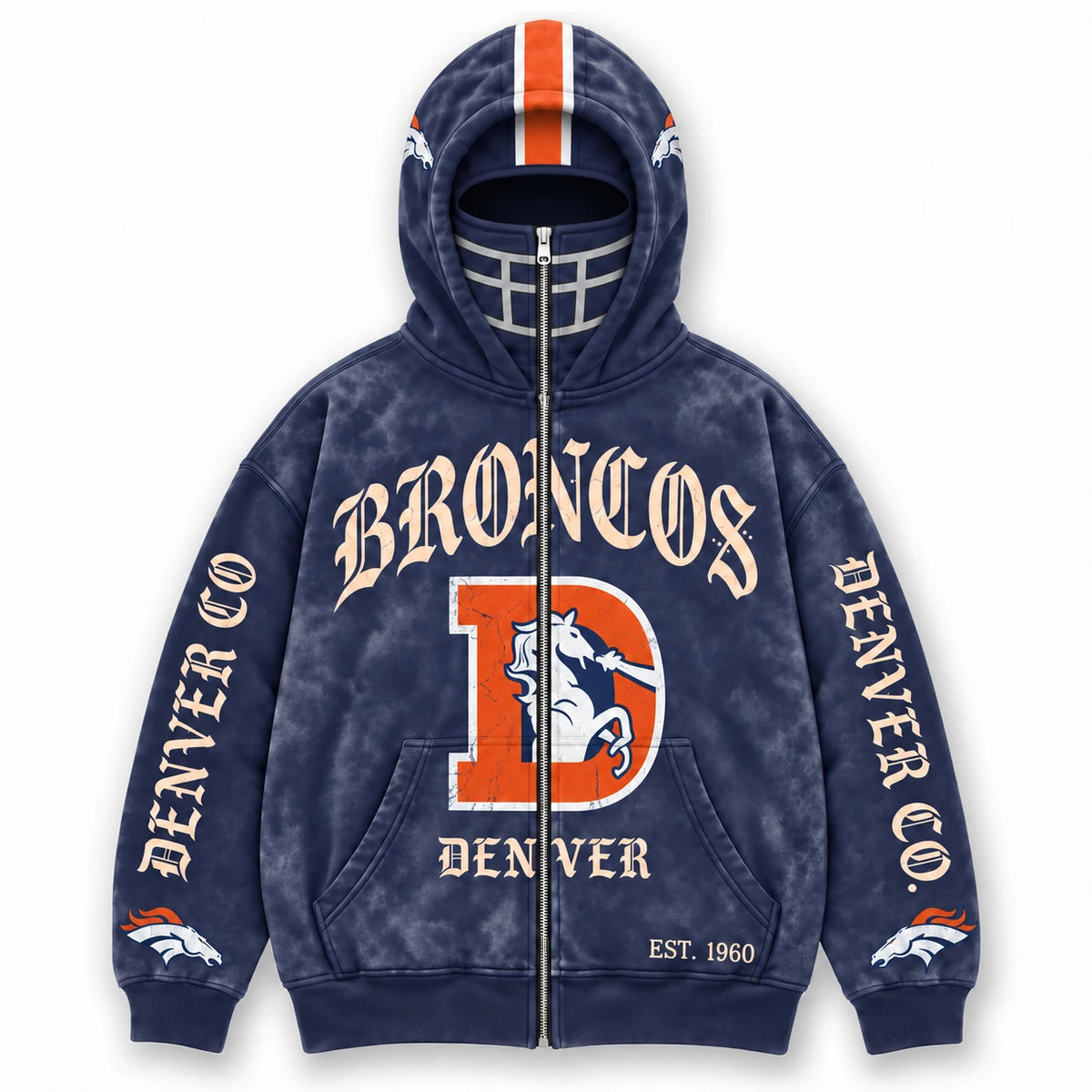 Broncos Football Fan Full-Zip Mask Hoodie