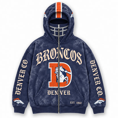 Broncos Football Fan Full-Zip Mask Hoodie