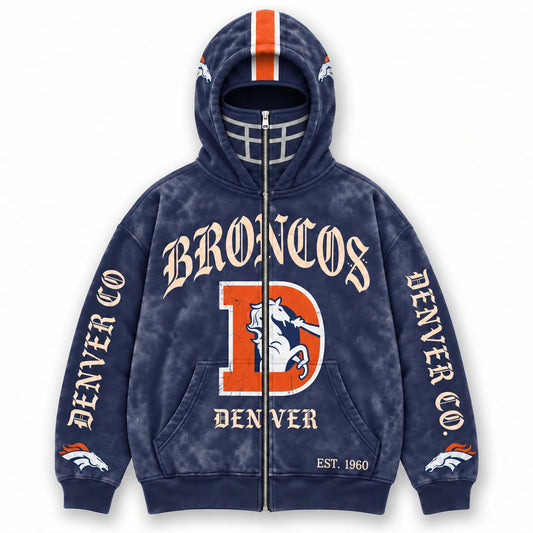 Broncos Football Fan Full-Zip Mask Hoodie