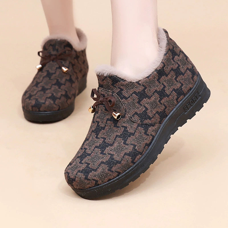 Zapatos de invierno cómodos sin cordones para mujer con forro polar