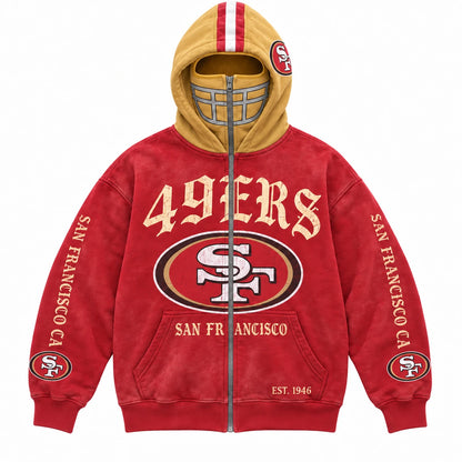 49ers Football Fan Full-Zip Mask Hoodie