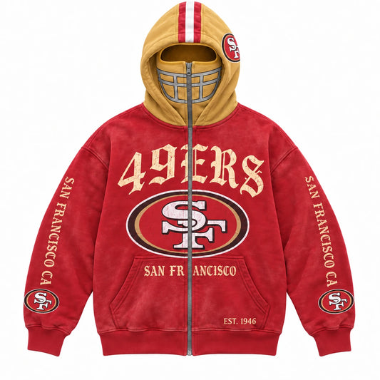 49ers Football Fan Full-Zip Mask Hoodie