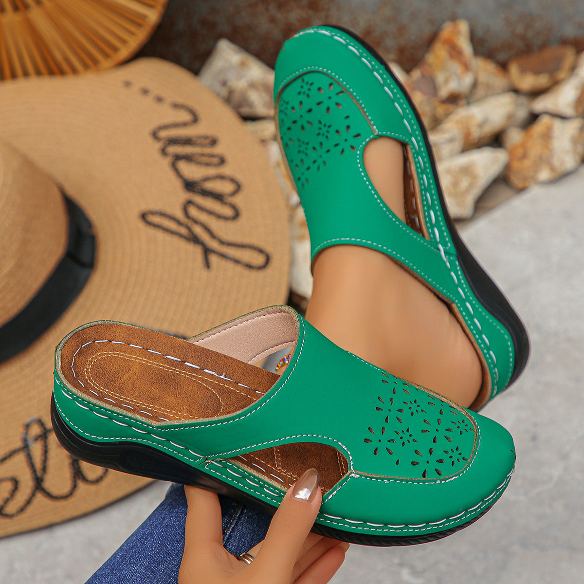 Women's Breathable Cutout Comfort Mules – Lightweight Slip-On Walking Clogs