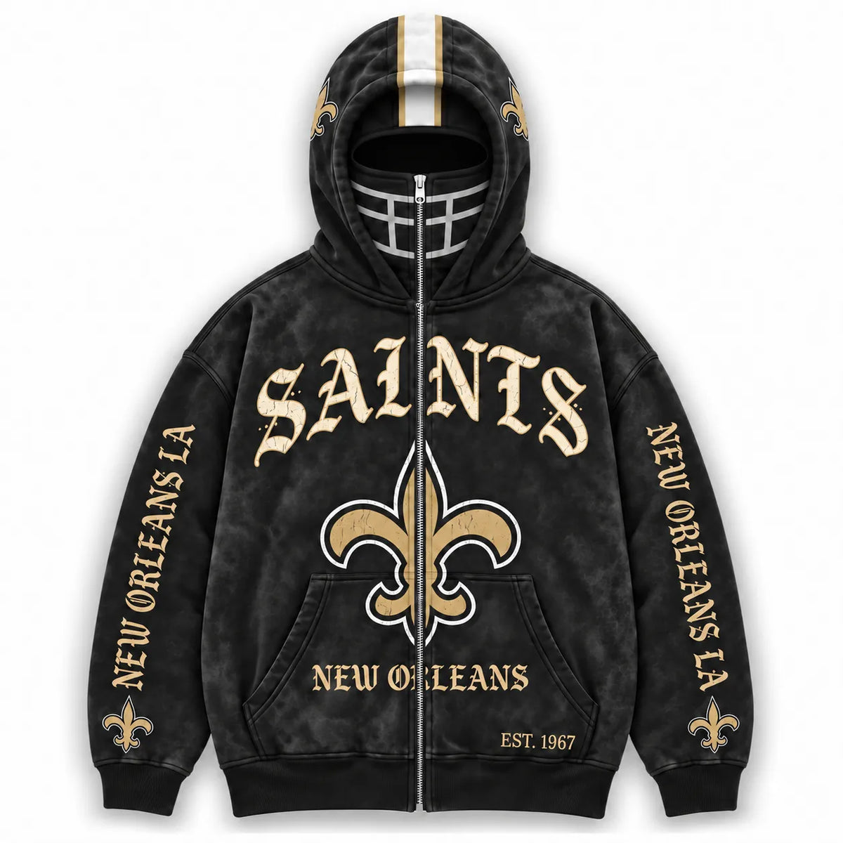 Saints Football Fan Full-Zip Mask Hoodie