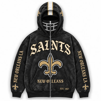 Saints Football Fan Full-Zip Mask Hoodie