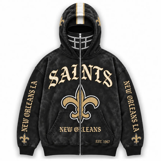 Saints Football Fan Full-Zip Mask Hoodie