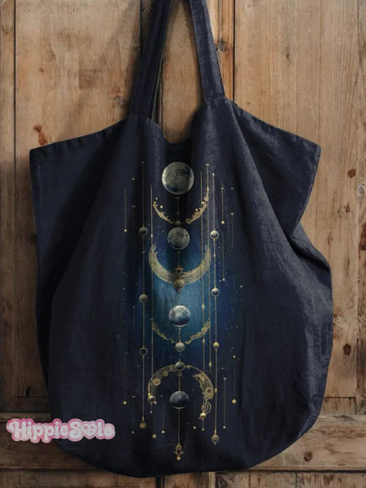 Mysterious Crecent Moon Art Printed Linen Tote Bag