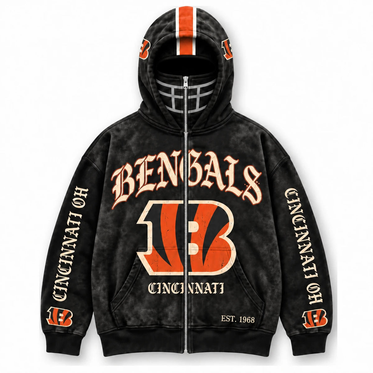 Bengals Football Fan Full-Zip Mask Hoodie