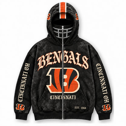 Bengals Football Fan Full-Zip Mask Hoodie