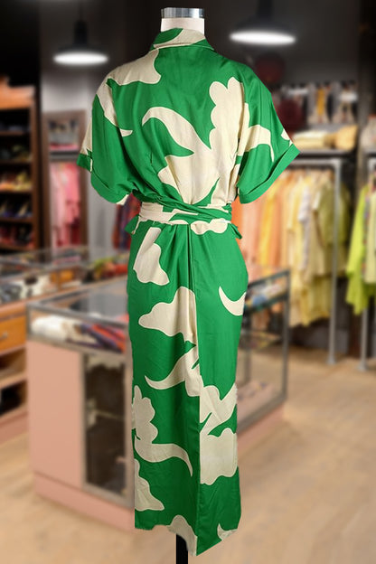 Vestido casual estampado de camisa con cuello y cinturón