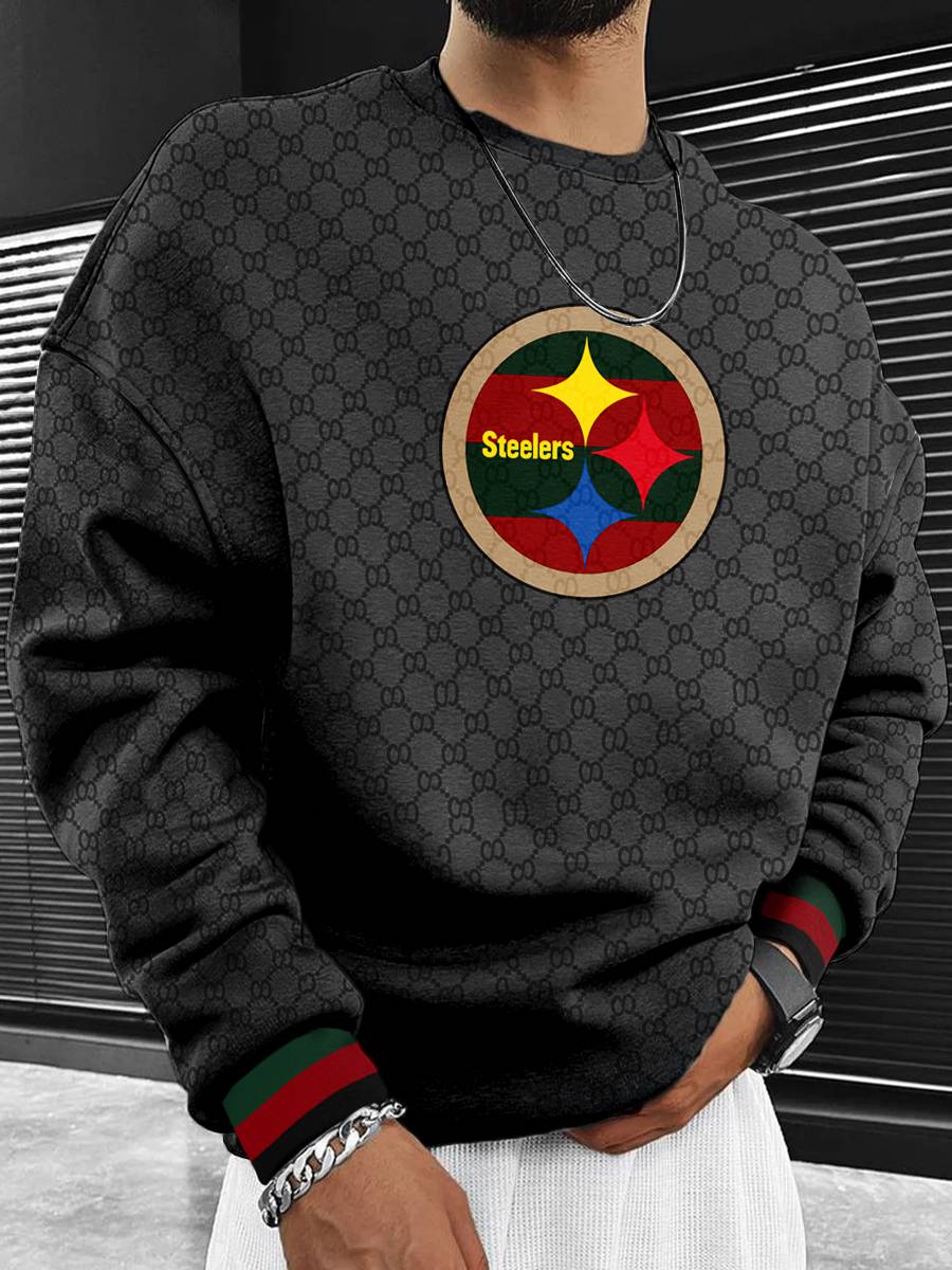 Pittsburgh Steelers Sudadera negra con cuello redondo para hombre