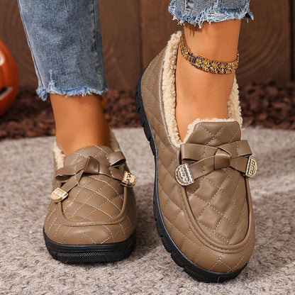 🔥Last day 49% OFF - Women's Cozy Fleece-Lined Quilted Slip-On Loafers
