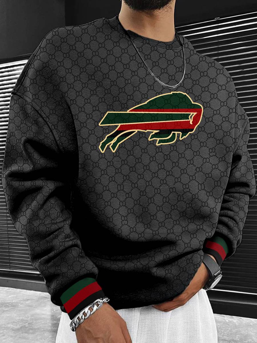 Buffalo Bills Sudadera negra para hombre con cuello redondo