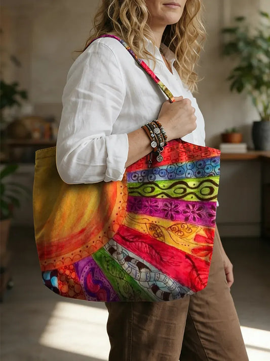 Ethnicity Abstract Sun Geometry Vintage Art Print Linen Tote Bag