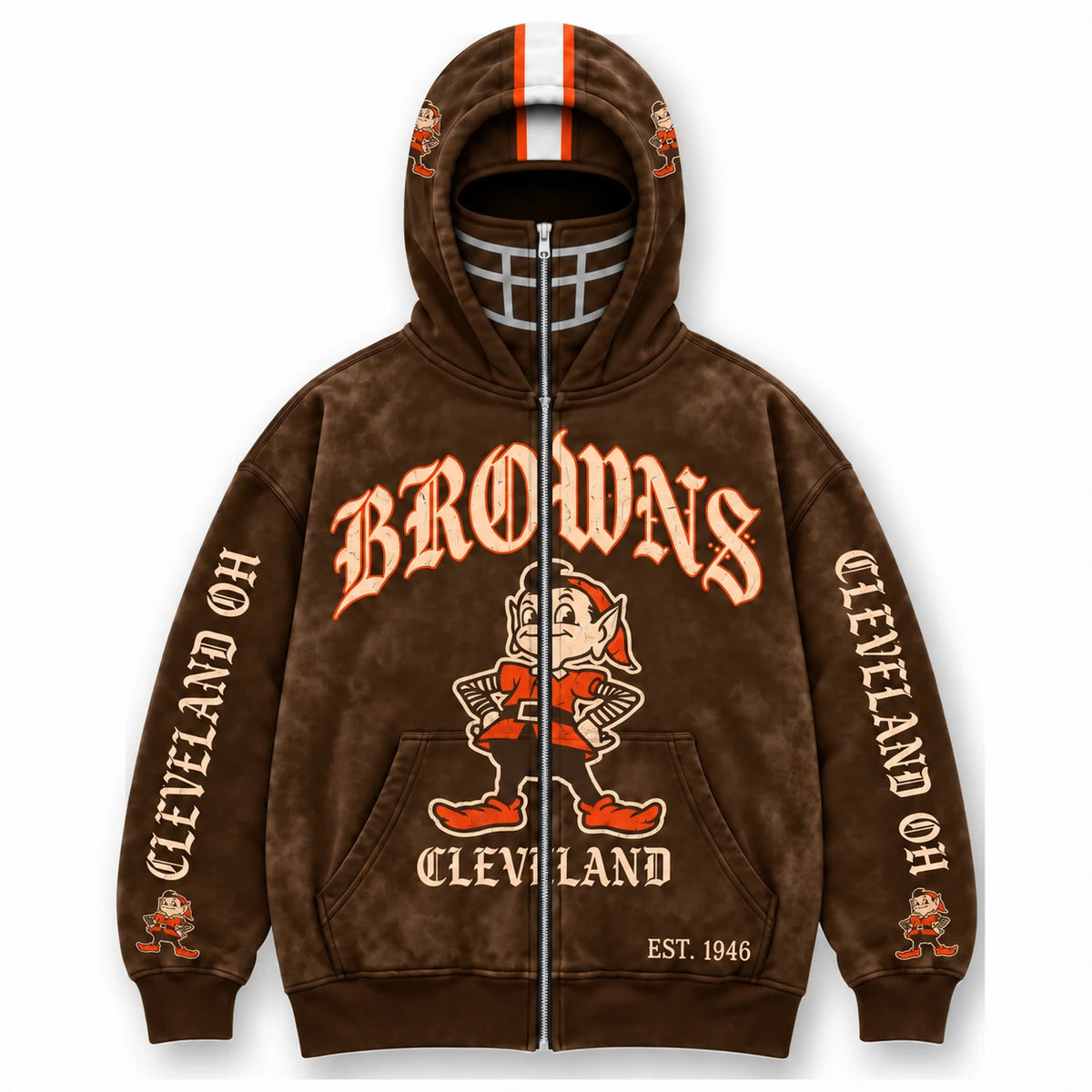Browns Football Fan Full-Zip Mask Hoodie