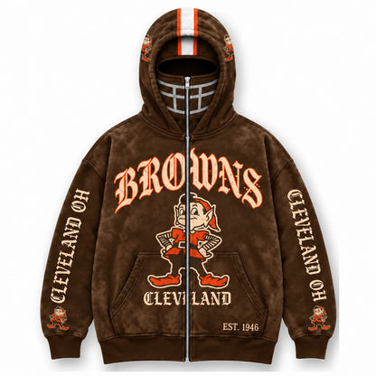 Browns Football Fan Full-Zip Mask Hoodie