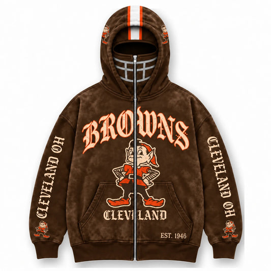 Browns Football Fan Full-Zip Mask Hoodie