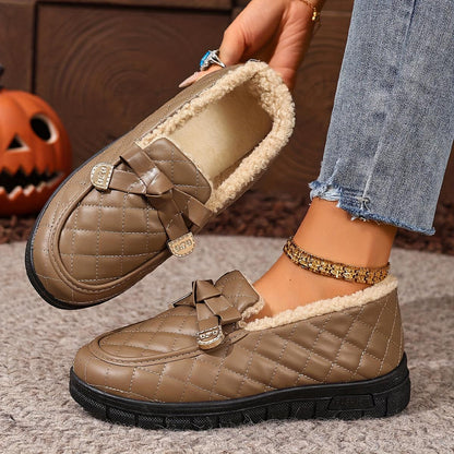 🔥Last day 49% OFF - Women's Cozy Fleece-Lined Quilted Slip-On Loafers