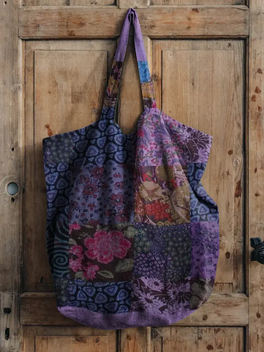 Retro Floral Pattern Art Print Casual Canvas Tote Bag