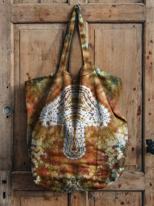 Tie-Dye Mushroom Pattern Art Printed Linen Tote Bag
