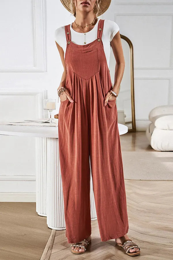 Casual Button Detailed Wide Leg Jumpsuit