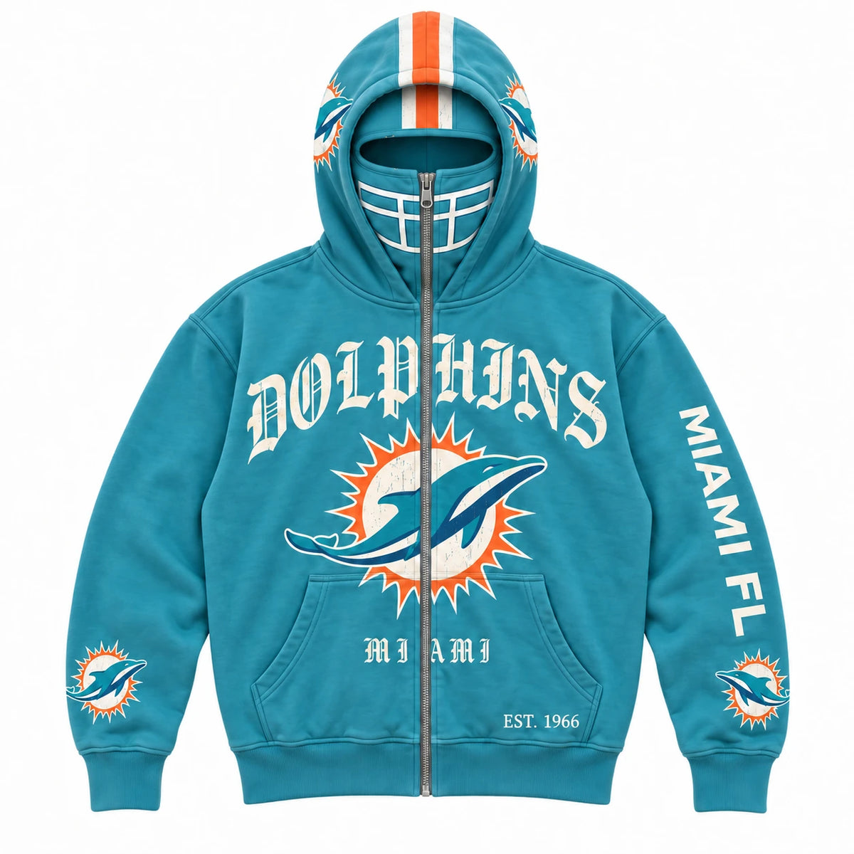 Dolphins Football Fan Full-Zip Mask Hoodie