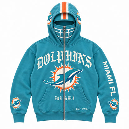 Dolphins Football Fan Full-Zip Mask Hoodie
