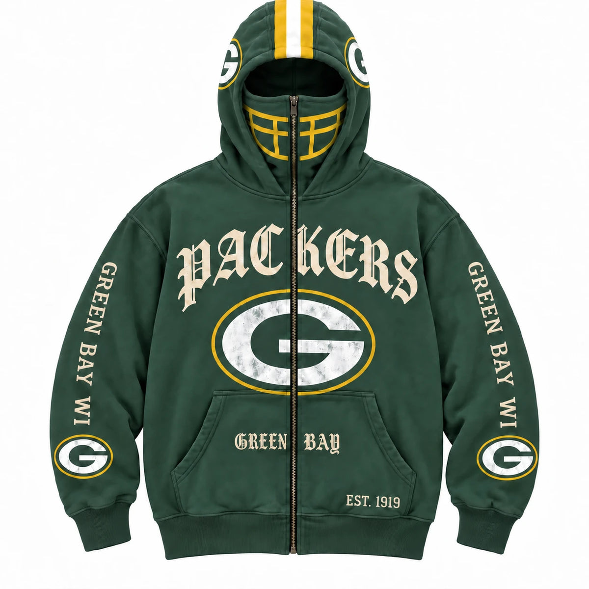 Packers Football Fan Full-Zip Mask Hoodie