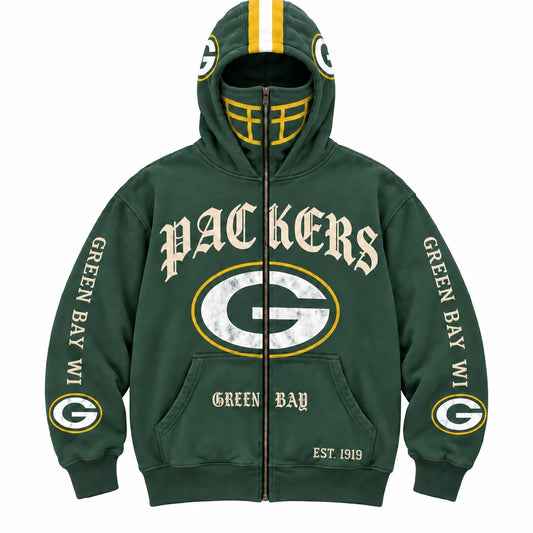 Packers Football Fan Full-Zip Mask Hoodie