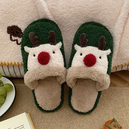 Pantofole natalizie in peluche da casa per donna con motivo alce