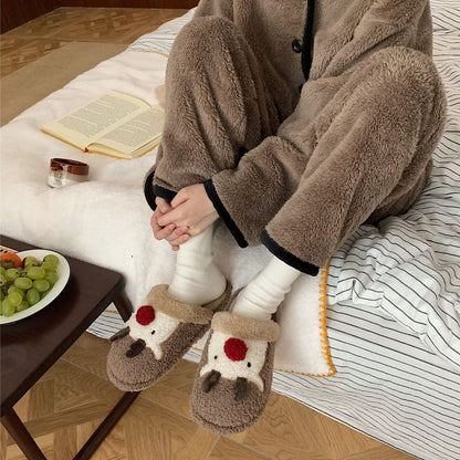 Pantofole natalizie in peluche da casa per donna con motivo alce