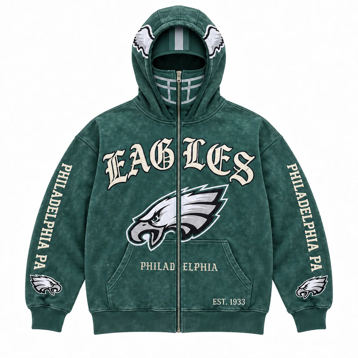 Eagles Football Fan Full-Zip Mask Hoodie