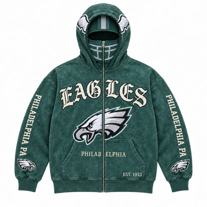 Eagles Football Fan Full-Zip Mask Hoodie