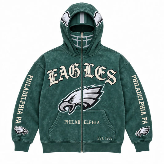 Eagles Football Fan Full-Zip Mask Hoodie