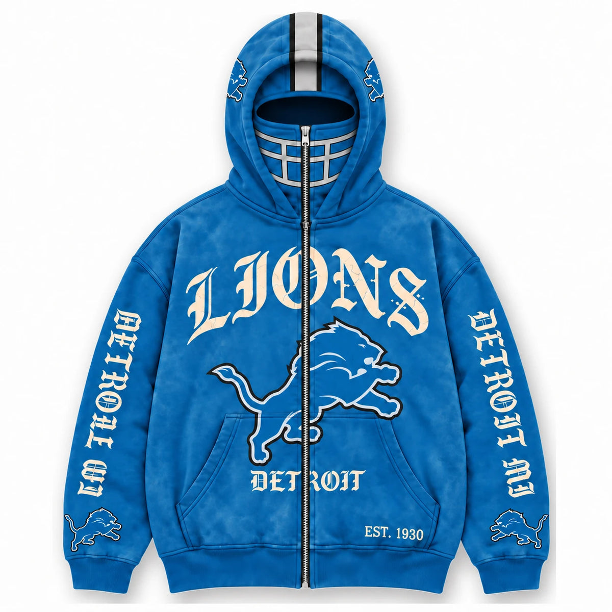 Lions Football Fan Full-Zip Mask Hoodie