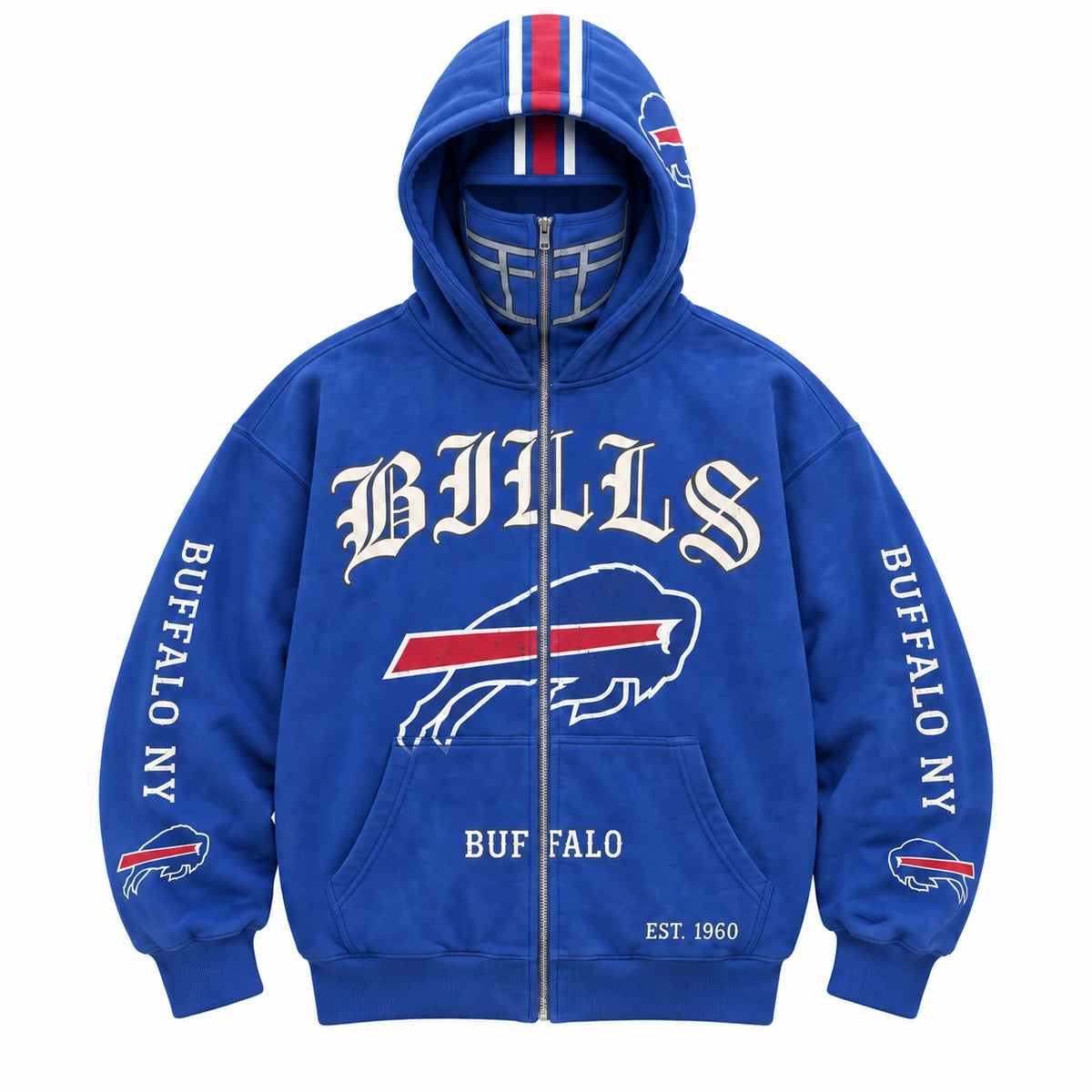 Bills Football Fan Full-Zip Mask Hoodie