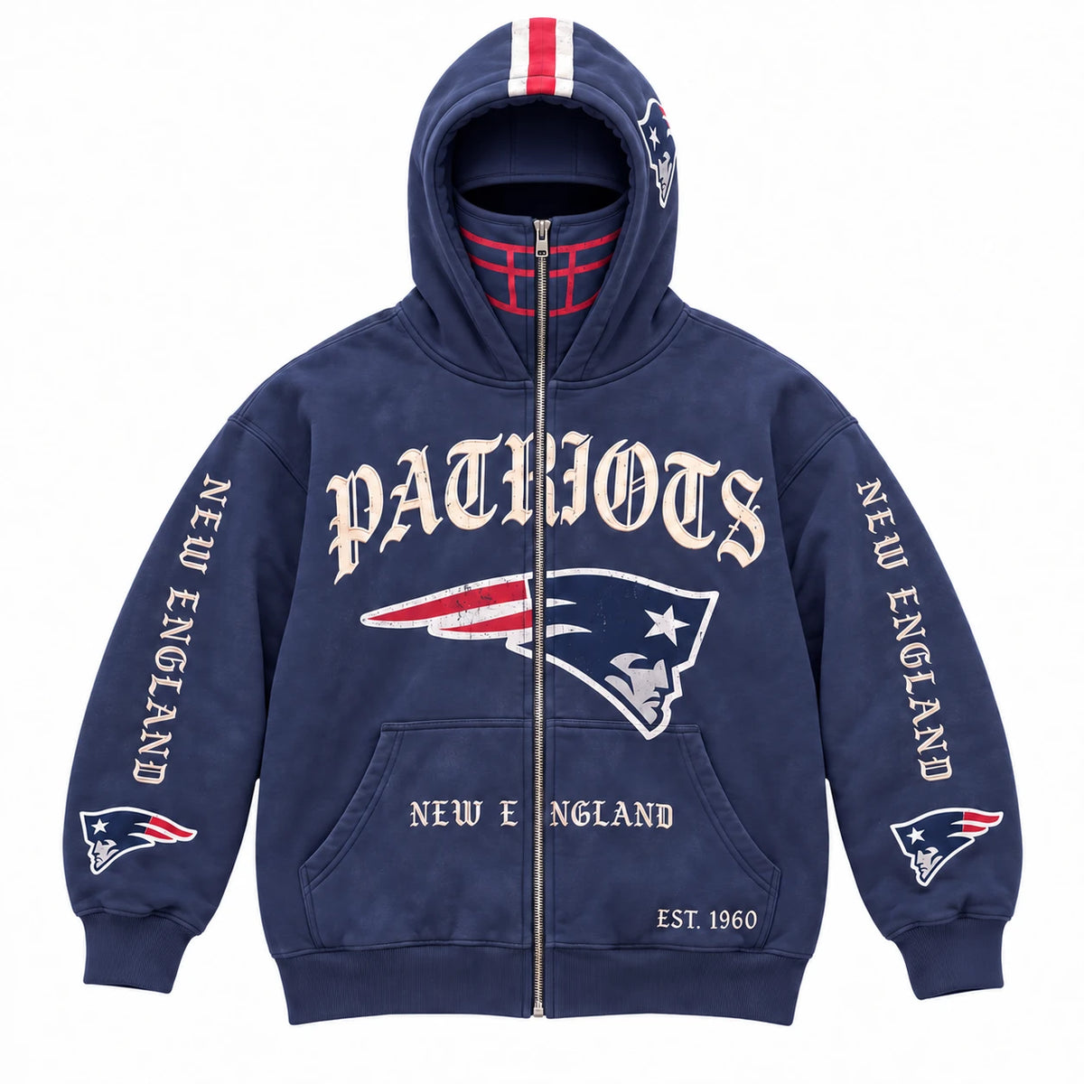 Patriots Football Fan Full-Zip Mask Hoodie